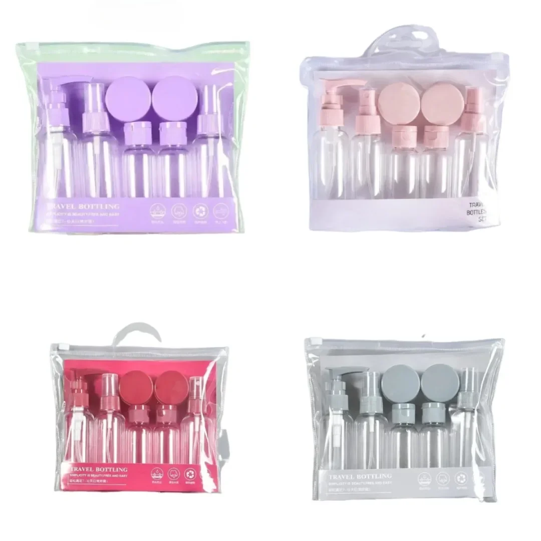 

7Pcs Travel Bottles Bag Wash Set Makeup Portable Shampoo Body Wash Skin Care Product Hand Cream Spray Lotion Refillable Bottles