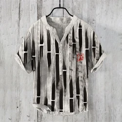 Henry Shirt - Men's short sleeved casual T-shirt, casual bamboo patterned printed clothing top, daily wear, s-5XL