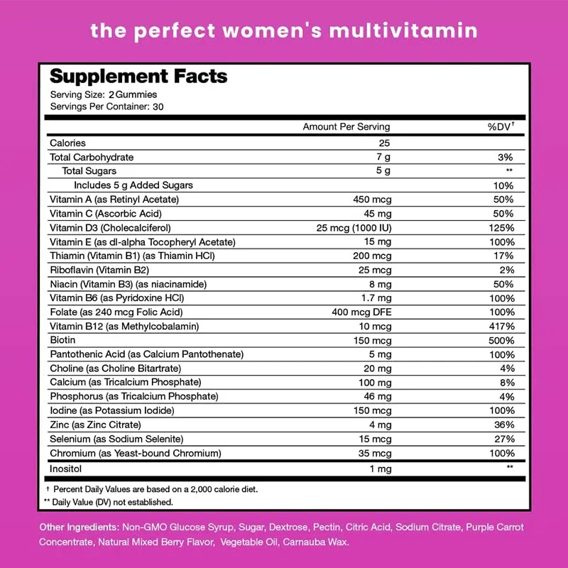 علكات الفيتامينات المتعددة للنساء - تعزز المناعة، ودعم الطاقة الخلوية، وتعزز صحة الدماغ والجلد والعظام، وتعزز الحيوية #2