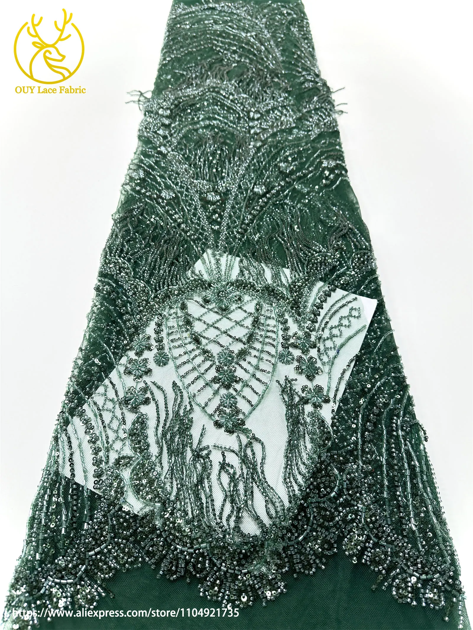 3D Luxuriöser Afrikanischer Handgefertigter Perlen-Spitzenstoff 2026 Französischer Nigerianischer Pailletten-Spitzenstoff für Brautkleider und Hochzeitskleider – Detail 21
