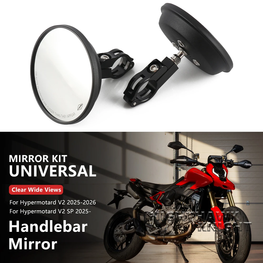 For DUCATI Hypermotard V2 V2 SP 2025 2026 Motorcycle Accessories CNC Handlebar Rearview Mirror Round Blind Spot Convex Mirror