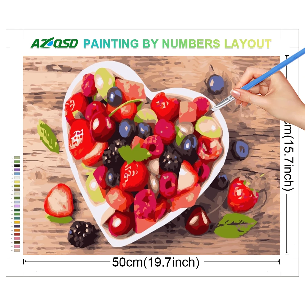 AZQSD Painting By Number Fruit Flower Kits Picture Artcraft Strawberry 40X50cm Draw On Canvas Kitchen Berry Home Decor