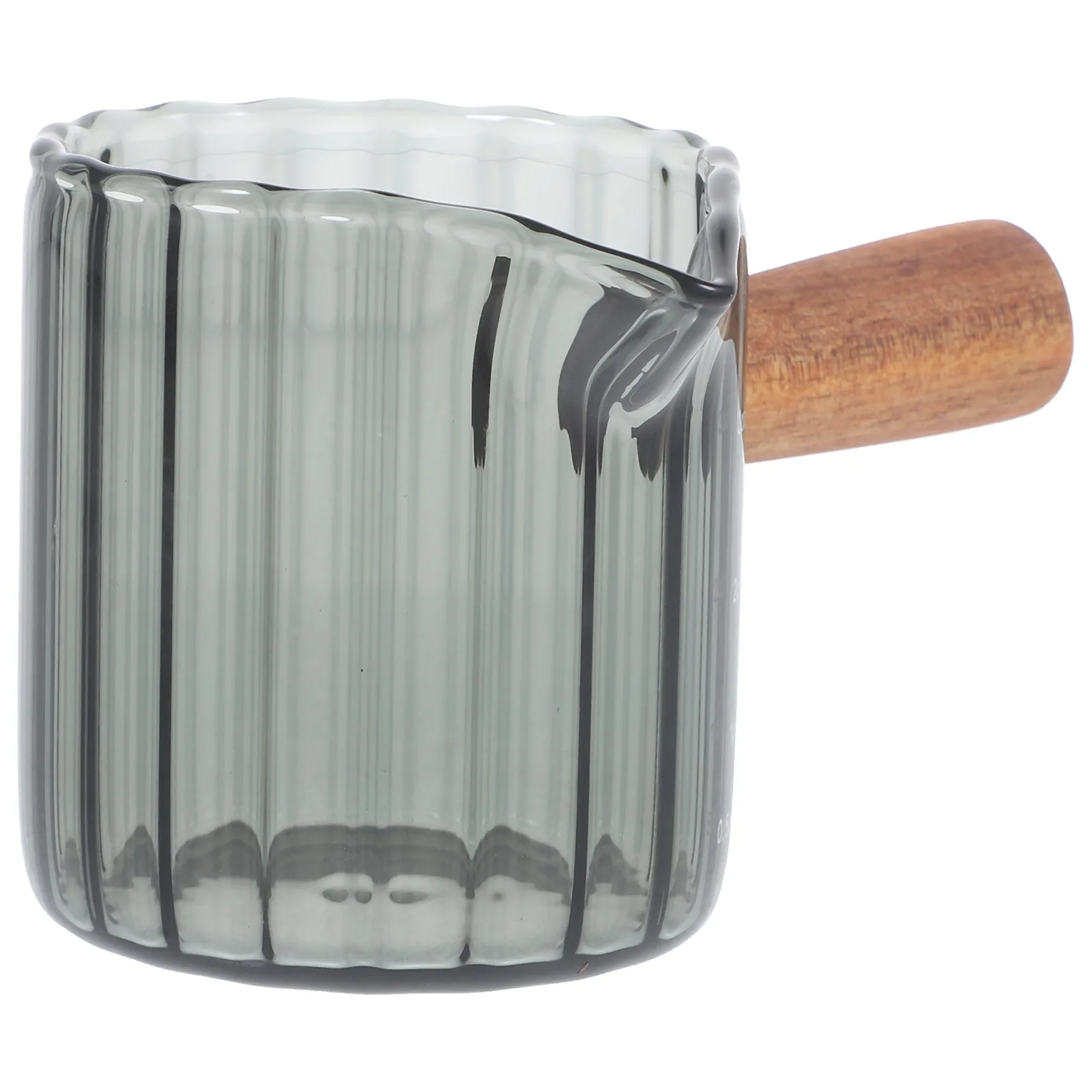 90Ml Transparent Glass Espresso Cup with Natural Wood Handle Multi-Function Measuring Pitcher for Coffee Milk Cream Vinegar