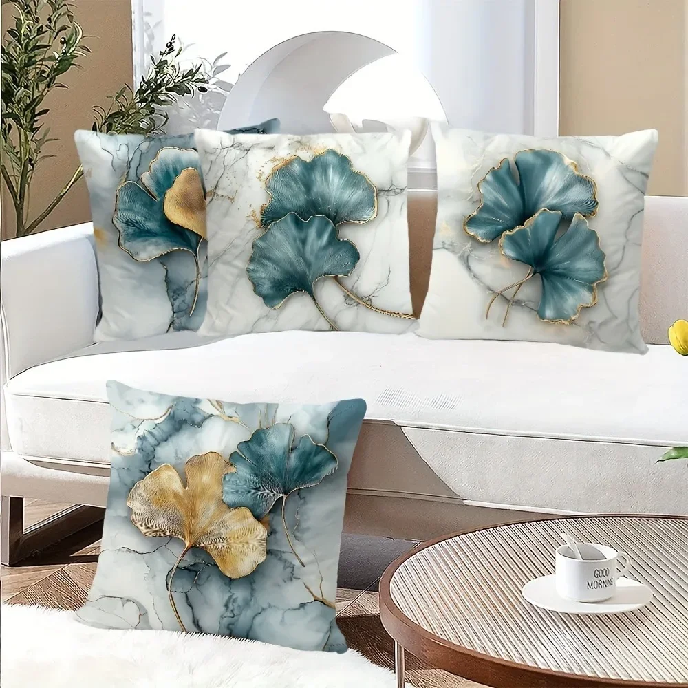 Ginkgo biloba gray marble texture printed pillowcase living room sofa cushion cover home bedroom room decoration