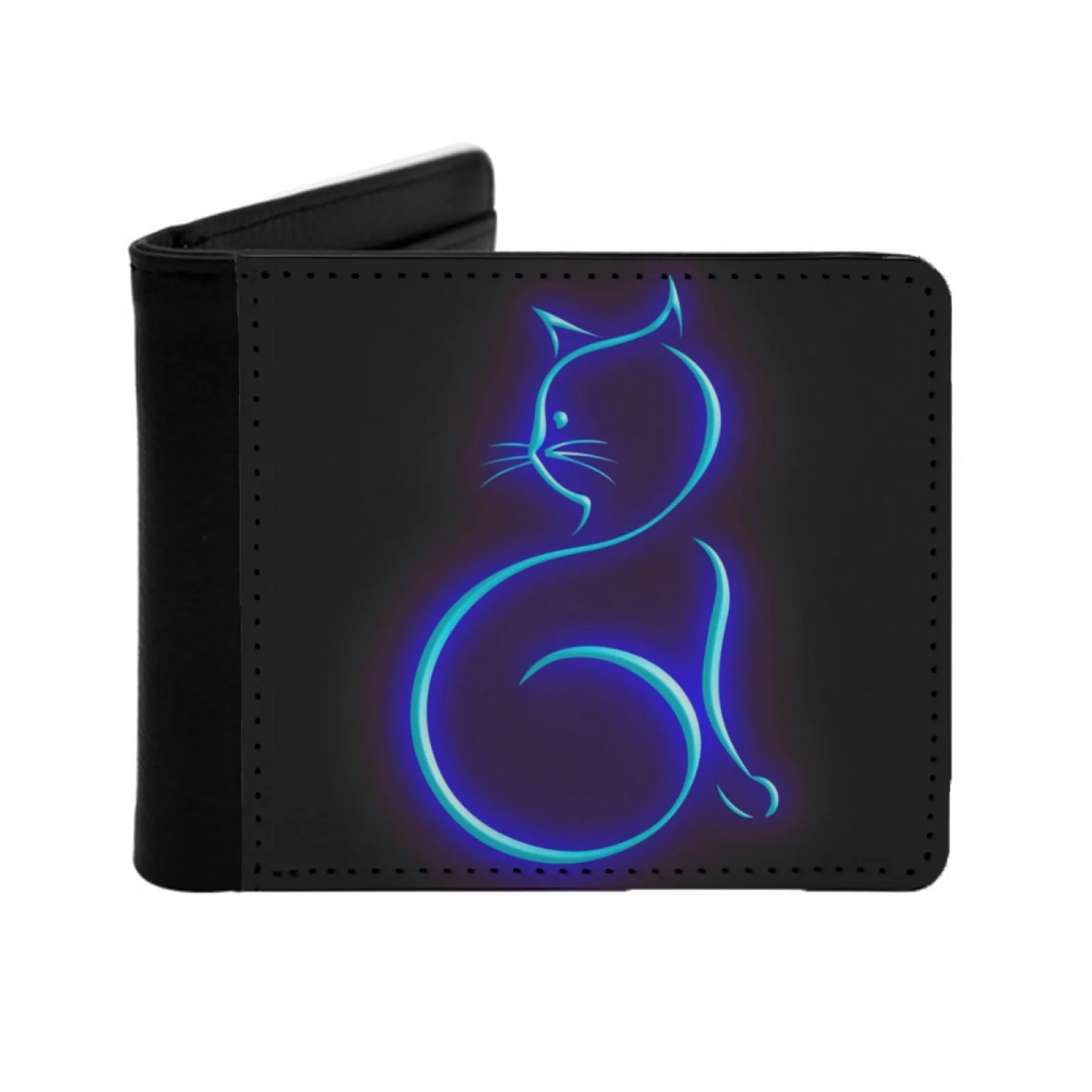 Blue Cat Lady Men's Wallet Pu Leather Wallet Multifunction Credit Card Purse Cat Cats Cat Lady Katzendame Black Cat Neon Blue