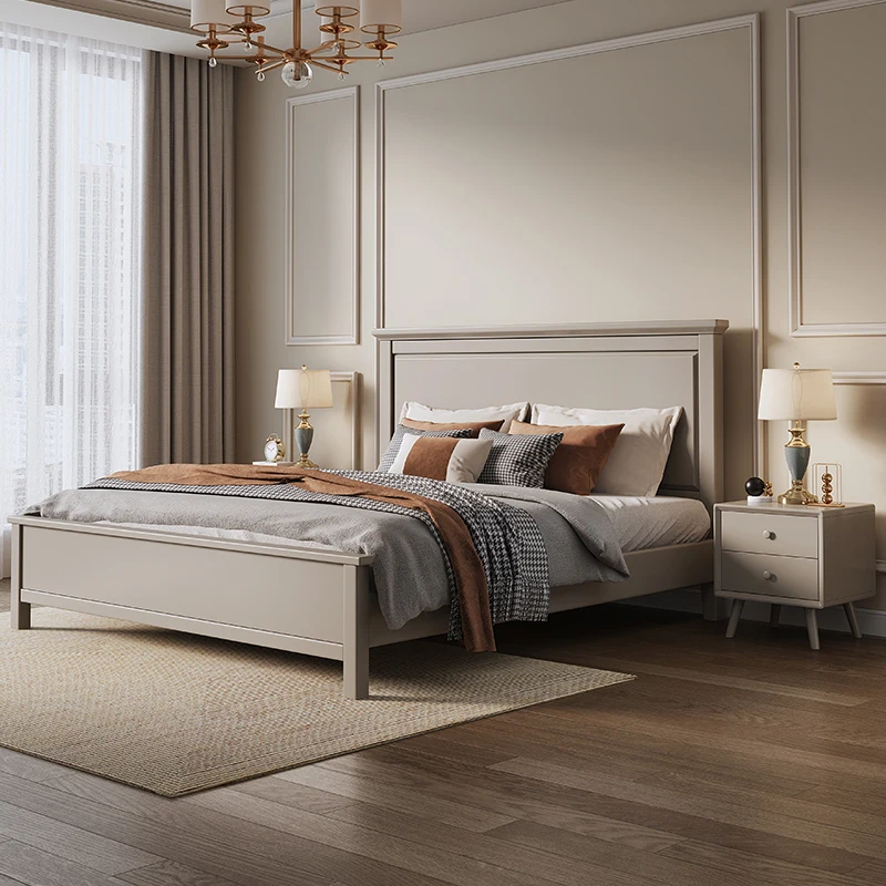 

All solid wood bed Modern simple 1.5m 1.8m 2x2m American light luxury premium master bedroom double