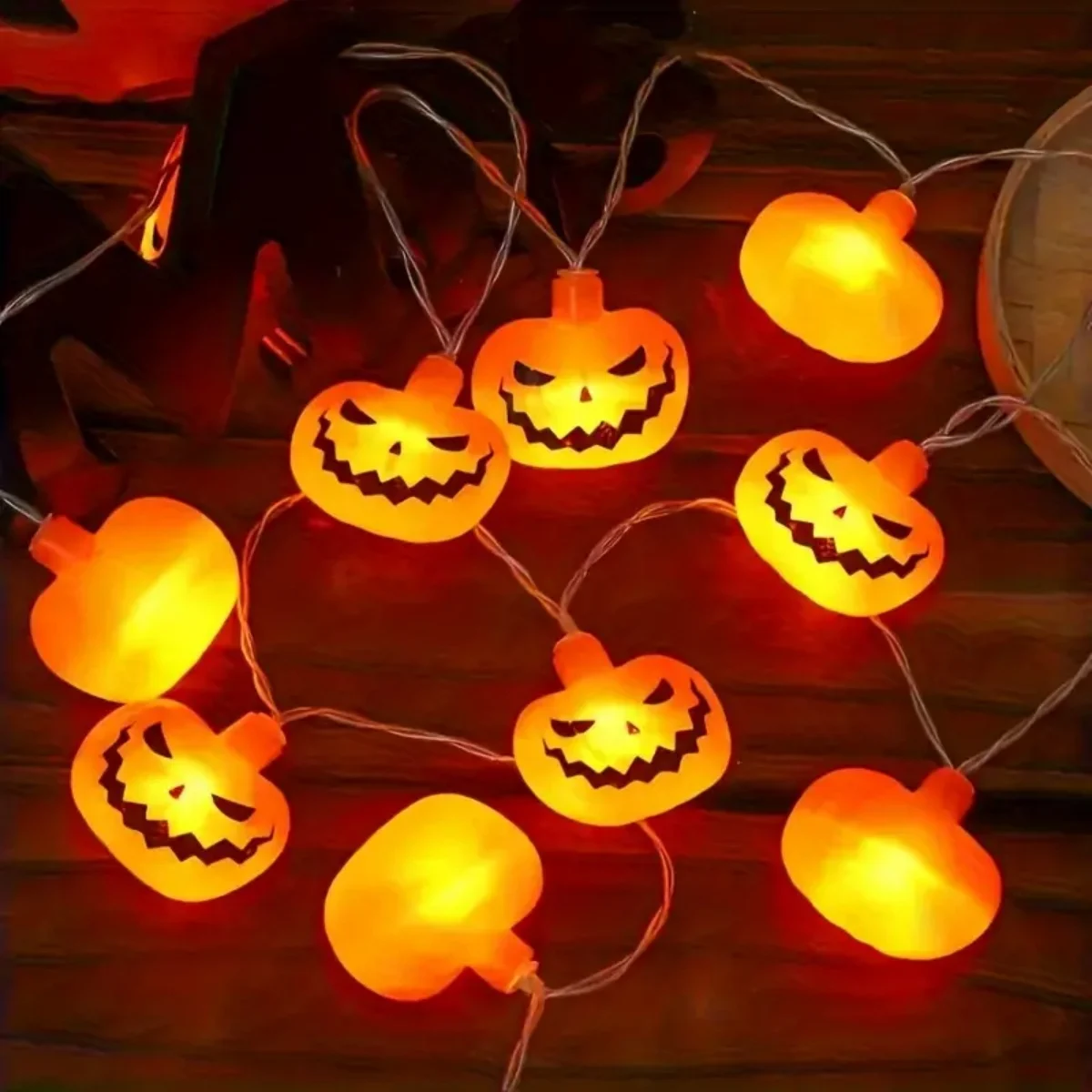 1pc Halloween 10/20 LED Single Layer Pumpkin String Lights Battery Operated For Home Indoor Outdoor Halloween Party Decoration