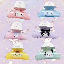 Hello Kitty Sanrio Acrylic Stripe Kuromi Hairclip Women Cute My Melody Hair Claws Girl Cinnamoroll Shark Clip Kids Students Gift