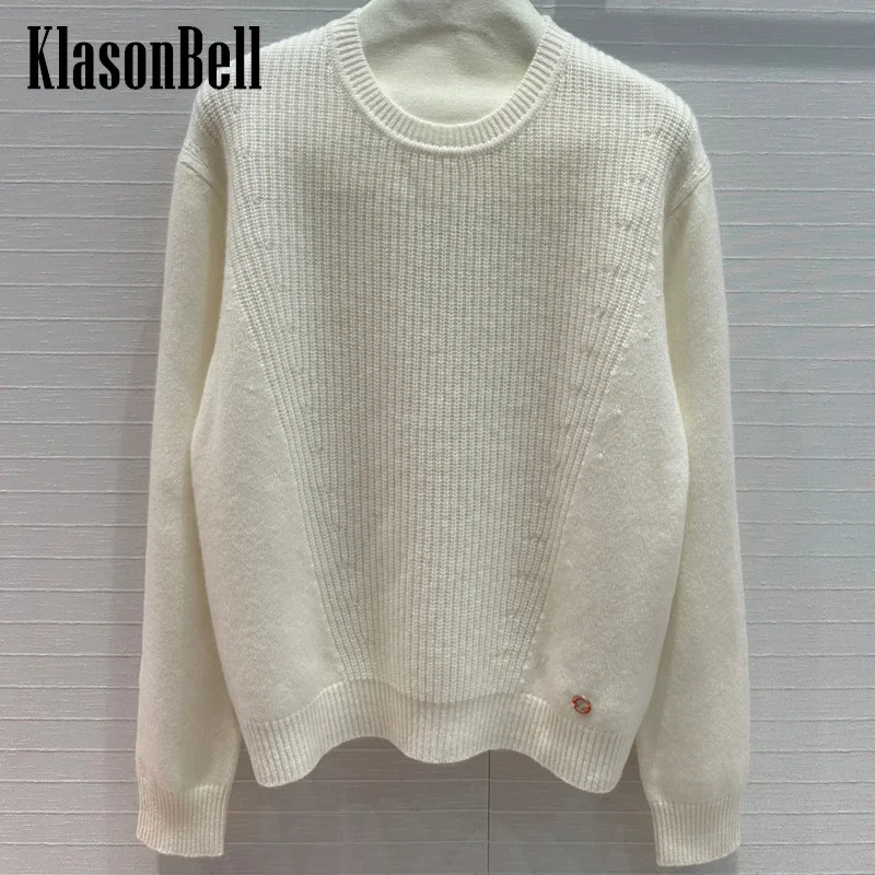 

7.15 KlasonBell Women's Classic O-Neck Cashmere Long Sleeve Pullover Jumpers Ribbed Simple All-matches Loose Knit Sweater