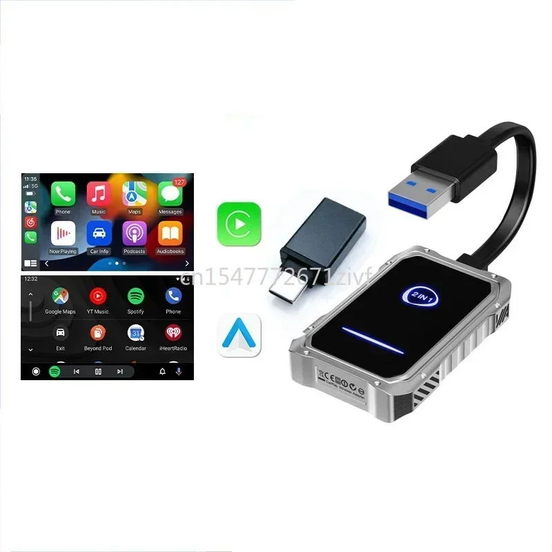 Compatible with Apple Carplay Wireless Adapter Android Auto 2in1 Dongle, Suitable for OEM Carplay Wired Wireless Smart Box