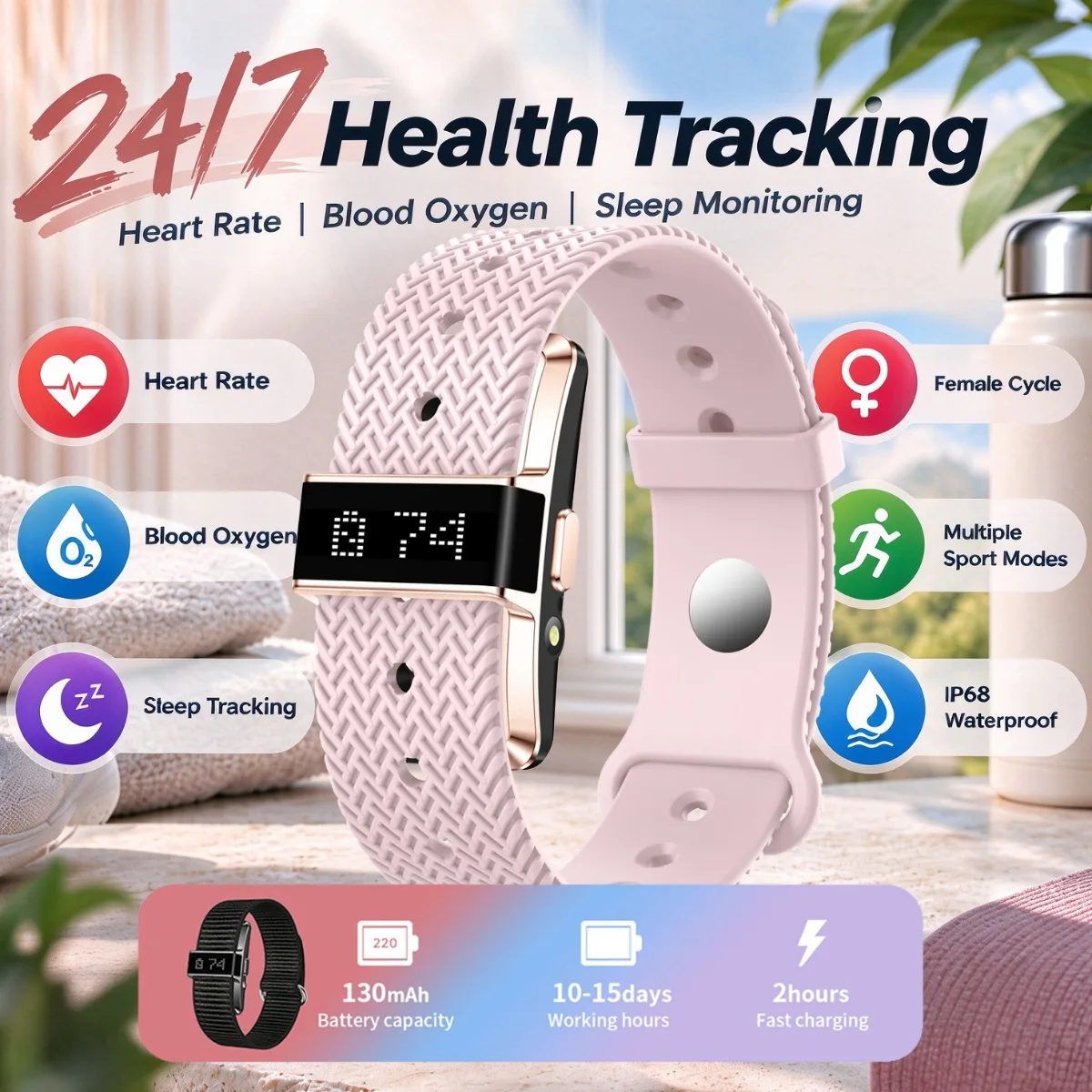 Smart Bracelet Men: Heart Rate Blood Oxygen Multiple Sport Modes Step Count IP68 Waterproof Long Battery Life Smartbracelet