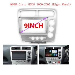 9 inch Car Fascia Radio Panel for HONDA Civic (EP3) 2000-2005 (Right Wheel) Dash Kit Install Facia Console Bezel Adapter Plate