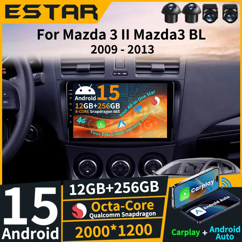 Para Mazda 3 II Mazda3 BL 2009 - 2013 Android 15 Radio de coche GPS reproductor Multimedia Navi unidad principal estéreo inalámbrico Carplay Auto QLED