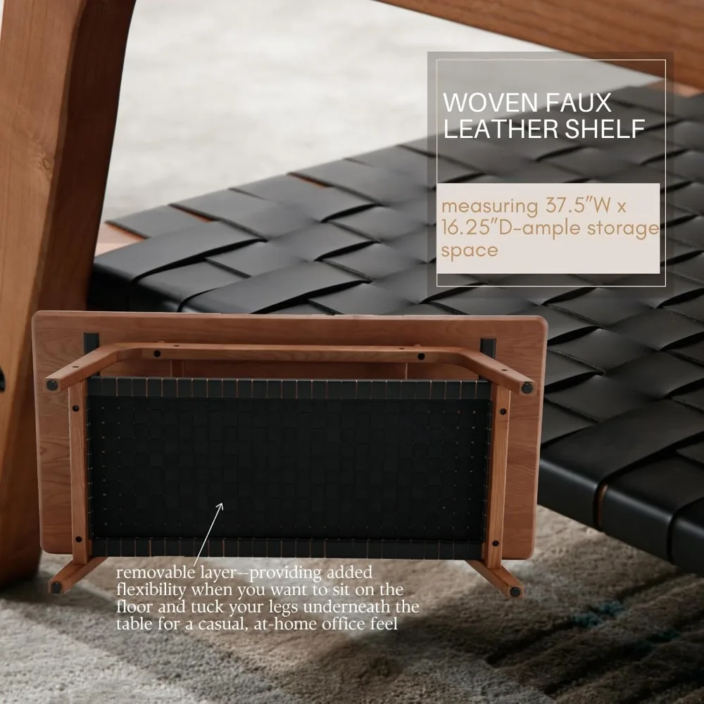 Mesa de centro de madeira maciça para sala de estar, mesa de centro retangular moderna de meados do século de 47 polegadas com armazenamento de 2 camadas e imitação