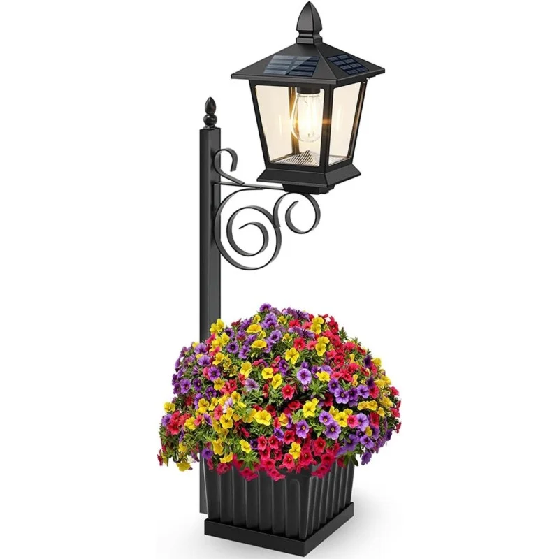 

ABBN-Outdoor Solar Flower Pots,Solar Lamp Post with Planter,Wall Mount/Standing Solar Planter Lights for Garden, Patio, Porch