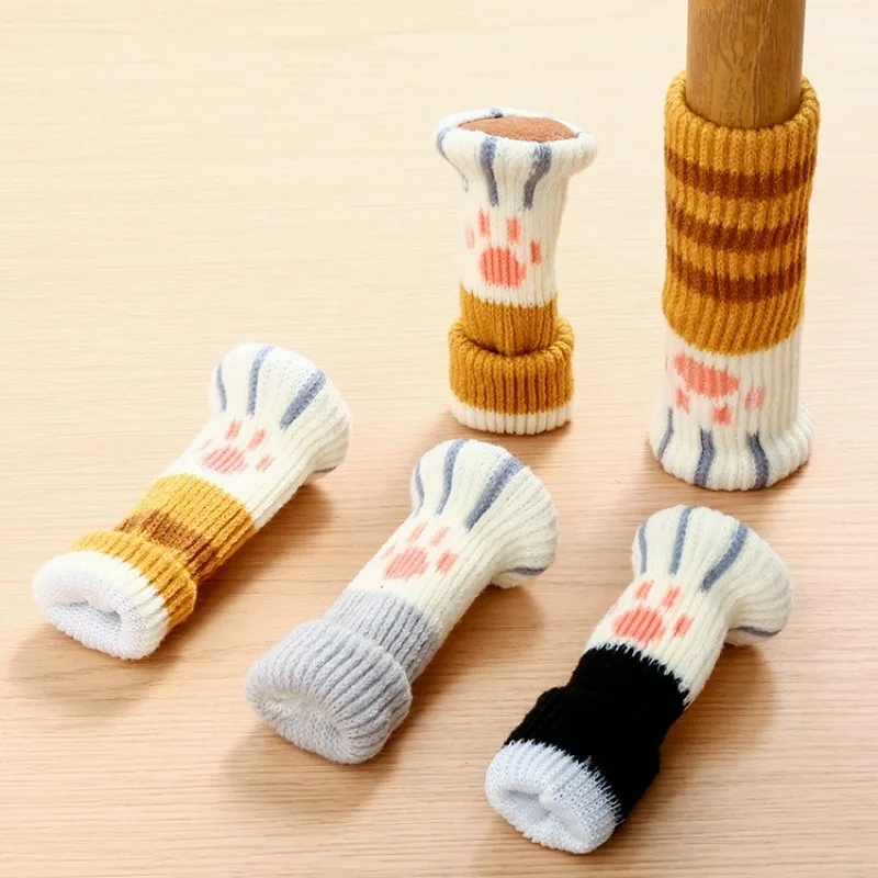 4PCS/Set Cute Cat Paw Table Foot Socks Non-slip Chair Leg Covers Mute Wear-Resistant Floor Protectors Mat
