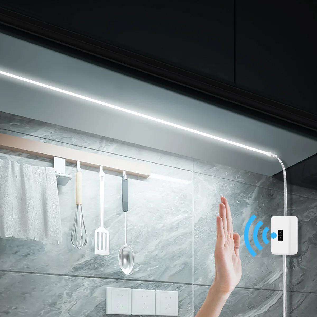 8mm Ultra Thin COB Hand Sweep LED Strip Light, USB Powered Gesture Control Lamp with Stepless Dimming, Self-Adhesive Flexible