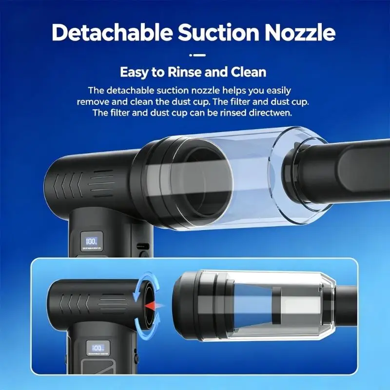 Battery-Powered Blower and Vacuum with Two 1,300 mAh Cells, Handheld Dust Cleanup Tool for Vehicle Interiors and Computer B03E
