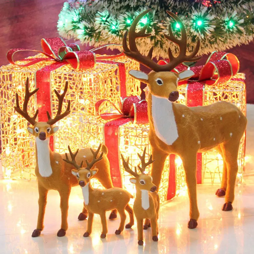 

2Pcs Realistic Reindeer Decoration Set Solid Pe Faux Wool Xmas Elk Home Office Garden Decor Educational Kids Gift Christmas