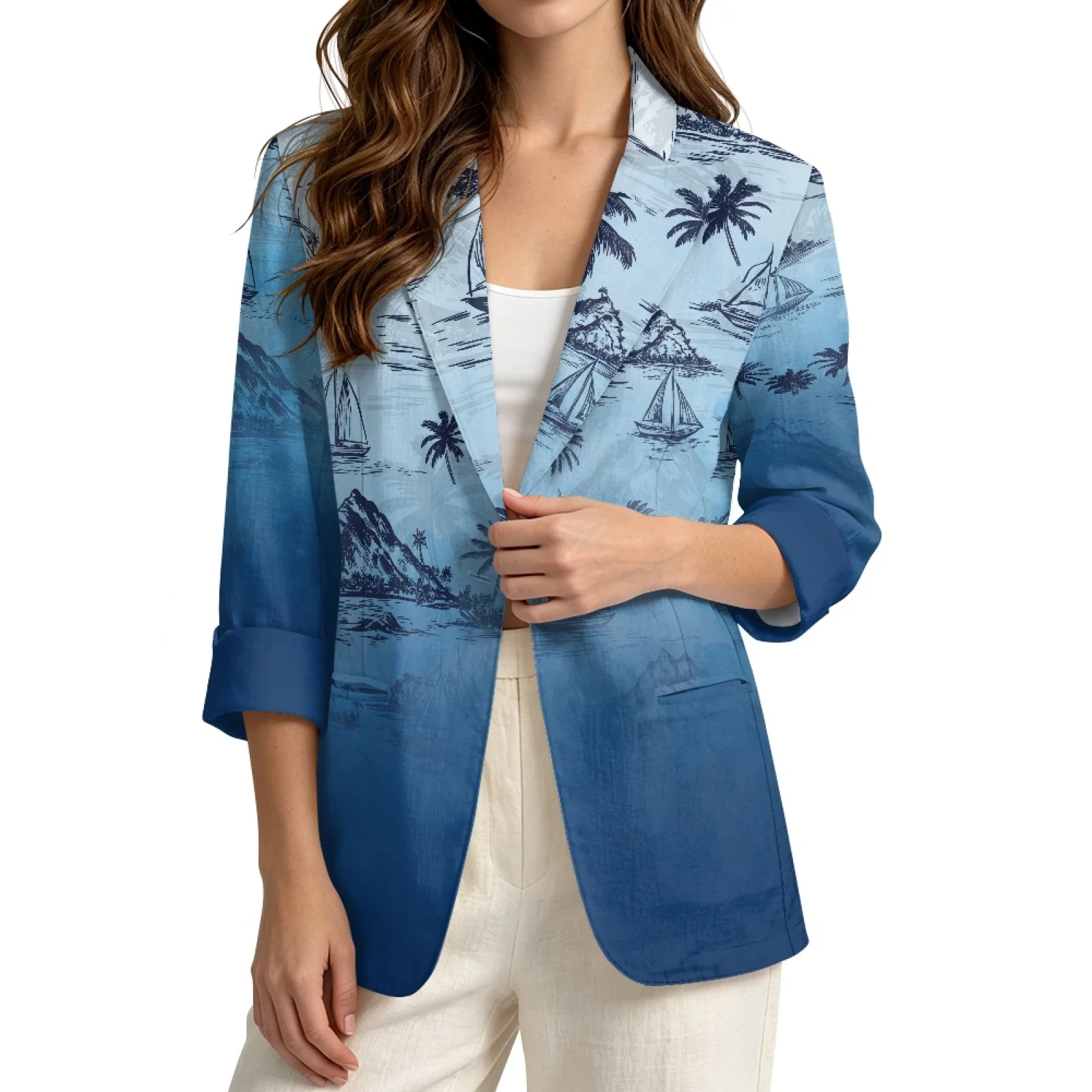 PENSTROLL Soft Linen Like Beach Cardigan Breathable Fall Outerwear for Home Tropical Landscape