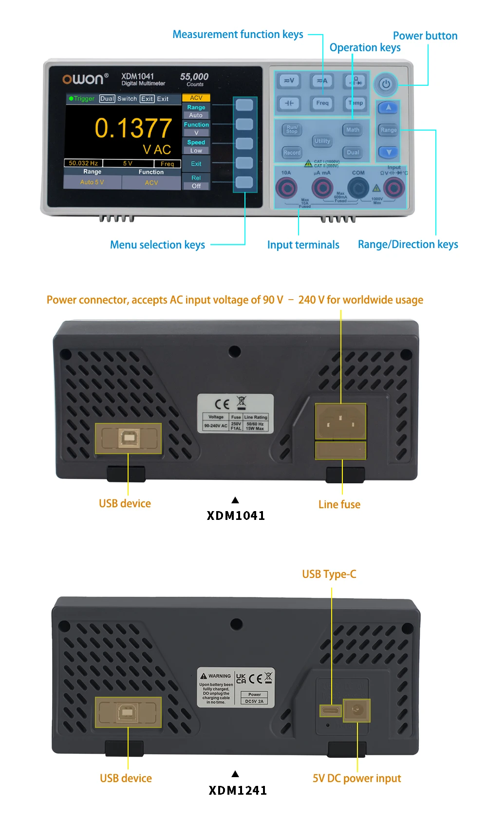 OWON XDM1041 XDM1241 4 1/2 Digitalmultimeter Tragbare Tischgerät True RMS DC/AC Strom Spannung USB Multimetro Tester Messgerät SCPI – Detail 10