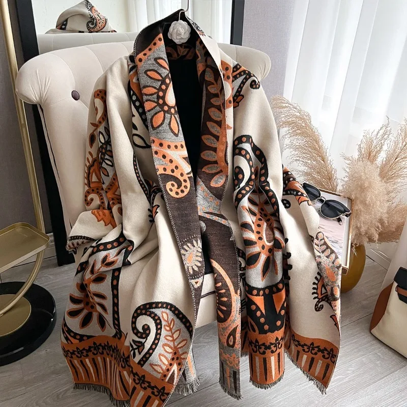 

Retro scarf autumn winter cashew elegant versatile shawl fashionable jacquard outerwear cape neck warmer women's reversible