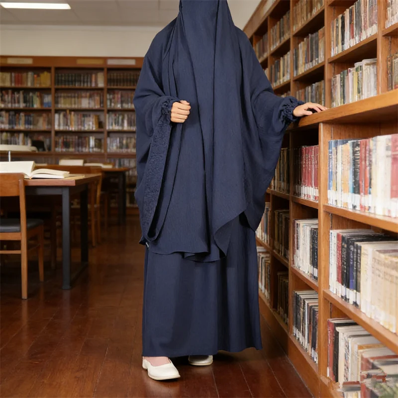 

2PCS Eid Khimar Jalabiya Muslim Sets Women Prayer Dress Garment Hooded Tops Skirt Ramadan Islam Clothing Hijab Niqab Burqa Robe