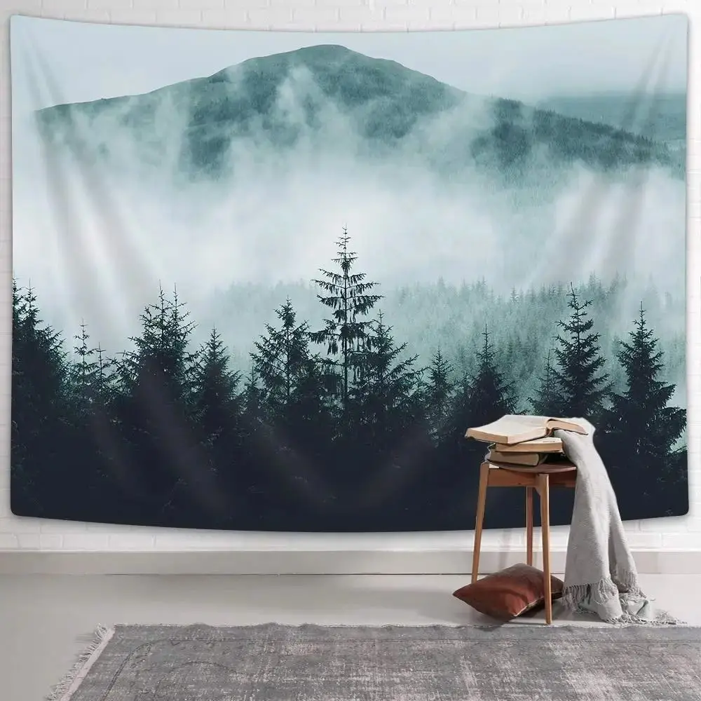 VIKAMA Misty Coniferous Forest Tapestry Serene Nature Scenery Wall Hanging Art Decor for Bedroom Living Room Gaming Room