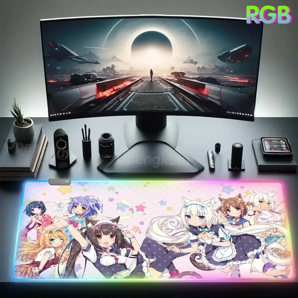 

N_nekopara Mouse Popular Pad RGB Rubber Mouse Pad Gaming Accessories Carpet LED Small Mouse Pad Lamp Anime Desk Mat