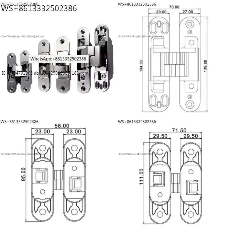 1pcs 180 Degree 3D Adjustable Invisible Hinge for Indoor Wooden Doors Hidden Concealed Cross Hinge Swing Gate Hardware