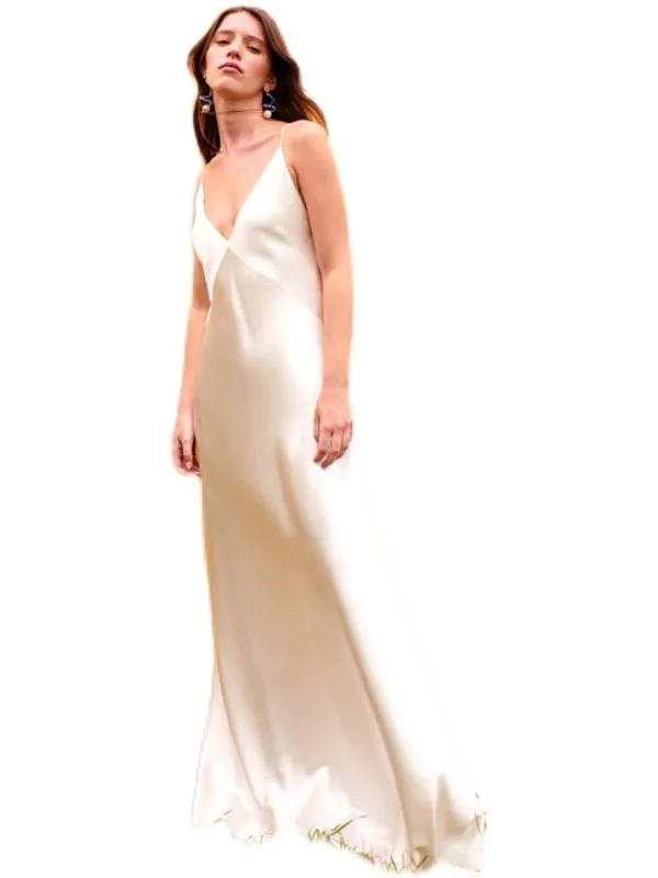 فستان أبيض أنيق من الساتان، مثير بفتحة رقبة على شكل حرف V عميقة، وحزام خلفي، ومصمم لتنحيف القوام، مناسب للعطلات، طويل، مناسب ... #5