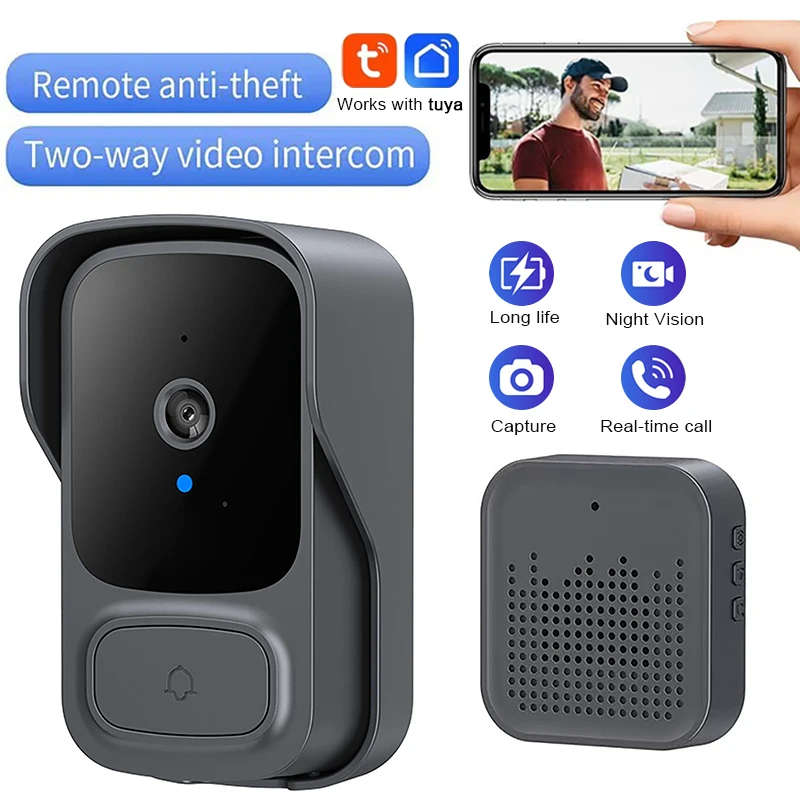 Tuya Smart Wireless Video Doorbell with WIFI Remote Monitoring Alarm Security Two-Way Intercom HD Night Vision Smart Home Bell