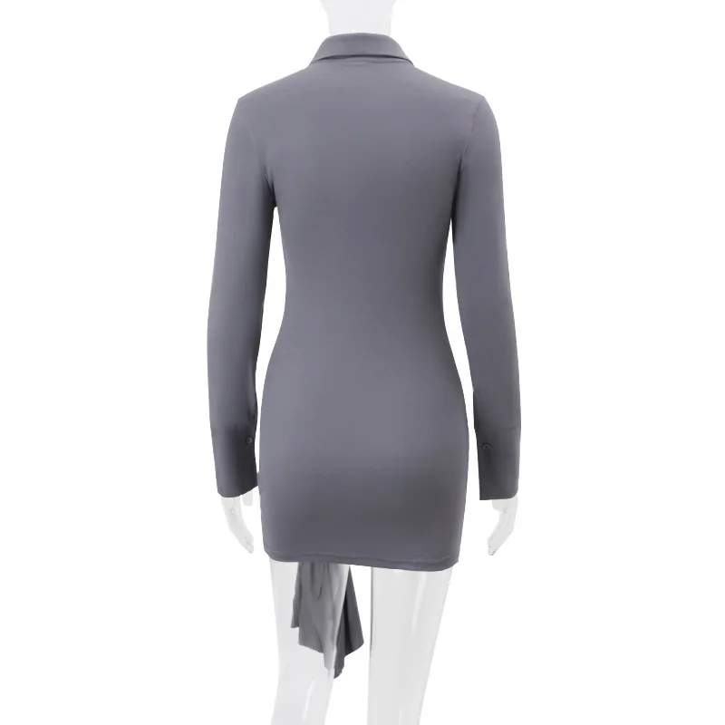 Frauen-Umlegehemden 2025, sexy Riemchen-Plissee-Bandag-Minikleid, Revers, einreihig, durchsichtiges Kleid, langärmelig, Partykleid