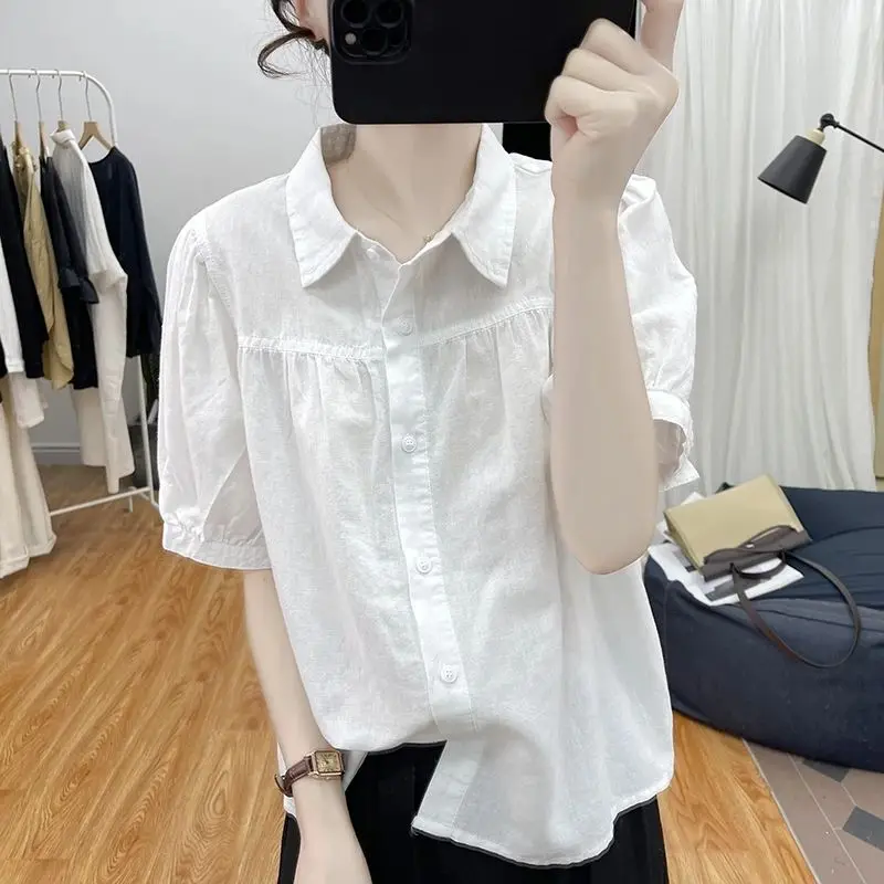 

Ladies' Pure Cotton ort Sve irt Lantern Sve Commute Sle Korean Loose Fit Summer Faion Outerwear irt