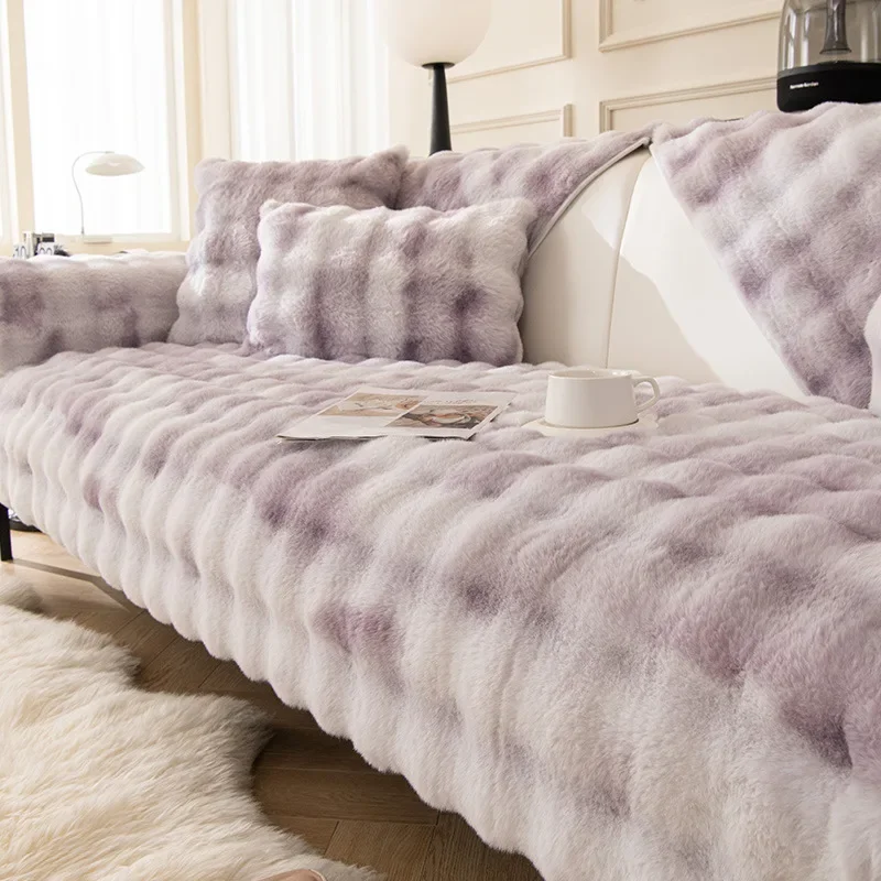 New Style Thickened Living Room Sofa Cushion Non-slip Sofa Cover Cloth French High-grade Rabbit Plush Sofa Cushion Winter