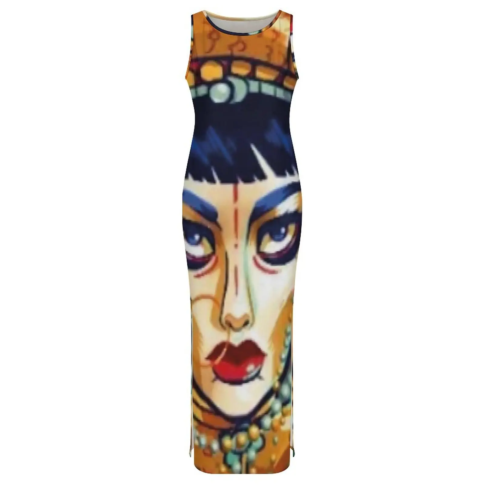 Vestido bodycon feminino na moda jibaro pintura maxi vestidos verão amor morte robôs sem mangas moda vestido gráfico tamanho grande