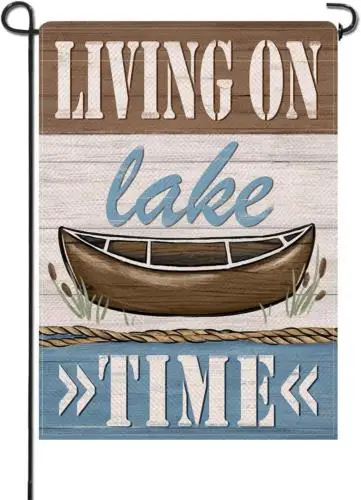 Spring Summer Living on Lake Time Small Decorative Garden Flag, Lakehouse Boat F