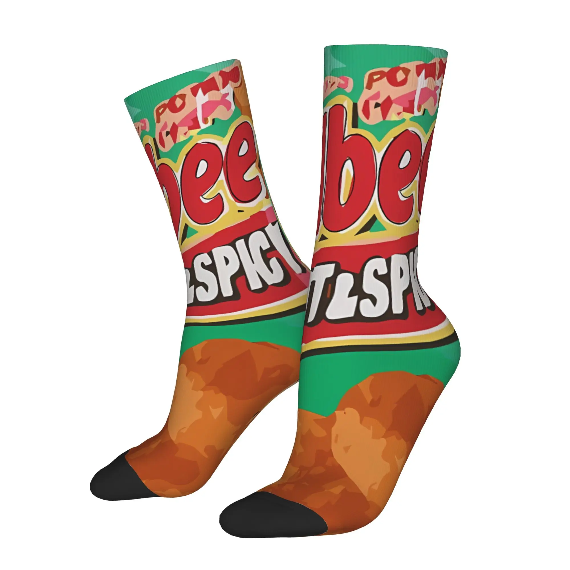 1 par de calcetines divertidos Calbee con estampado de patatas fritas picantes, calcetines de hip hop con diseño de calidad, calcetines casuales para hombre.