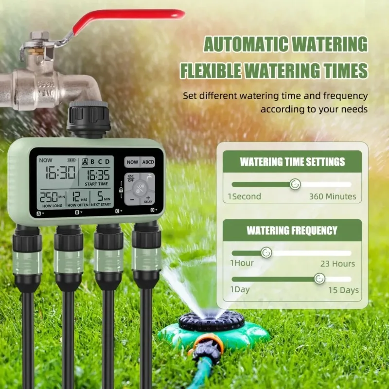 Digital Garden Watering Timer 4 Outlets Independent Control Automatic Sprinkler Irrigation System