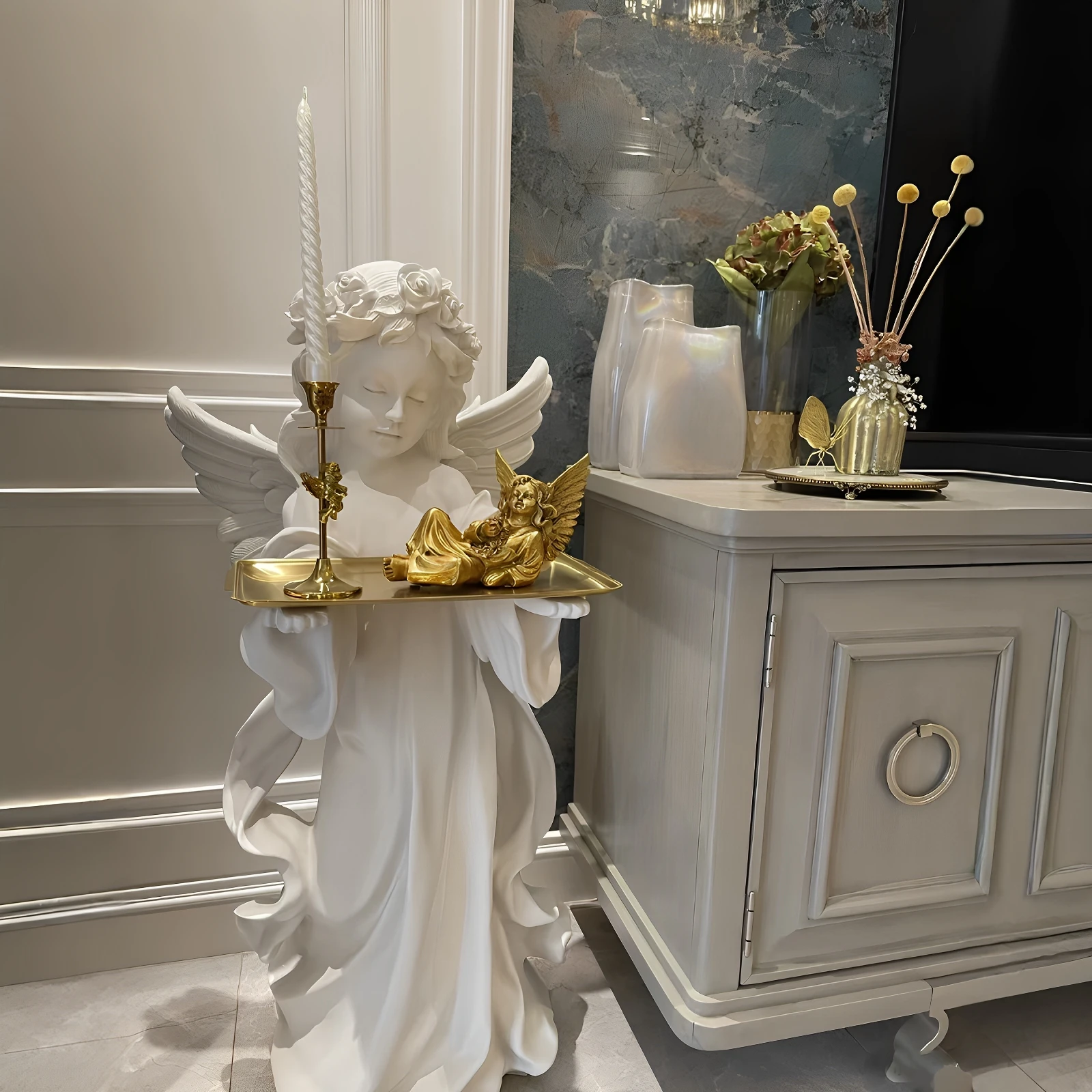 

Tray angel living room porch home soft decoration retro French sculpture large floor ornament