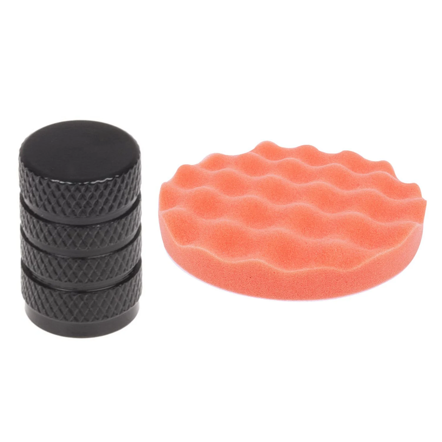 4 Pcs Car Vehicle Tyre Tire Dust Cap Cover & 5Pcs 7Inch 180mm Sponge Polishing Waxing Foam Buffing Pads