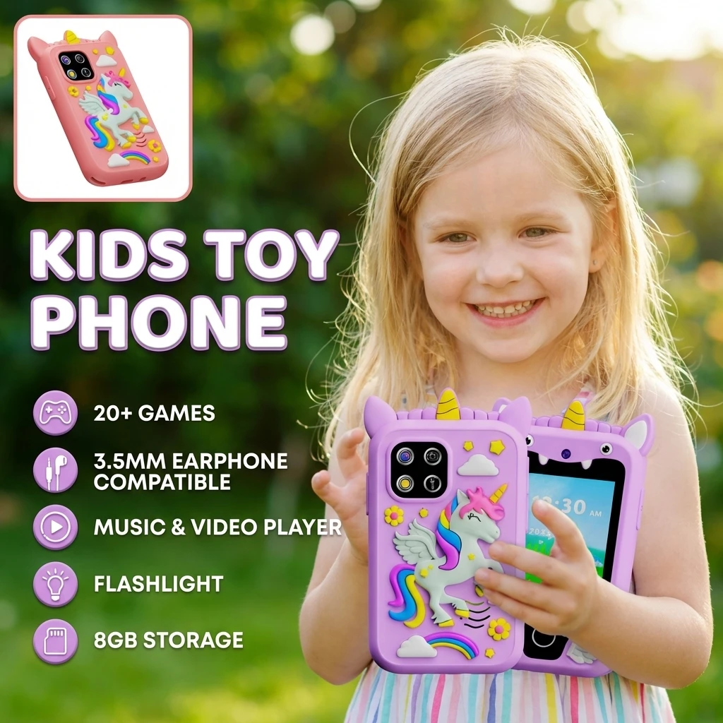 

Детский музыкальный мобильный телефон-игрушка с двумя камерами, MP3-плеером, играми, подарок на день рождения/Рождество для мальчиков и девочек, 8 ГБ