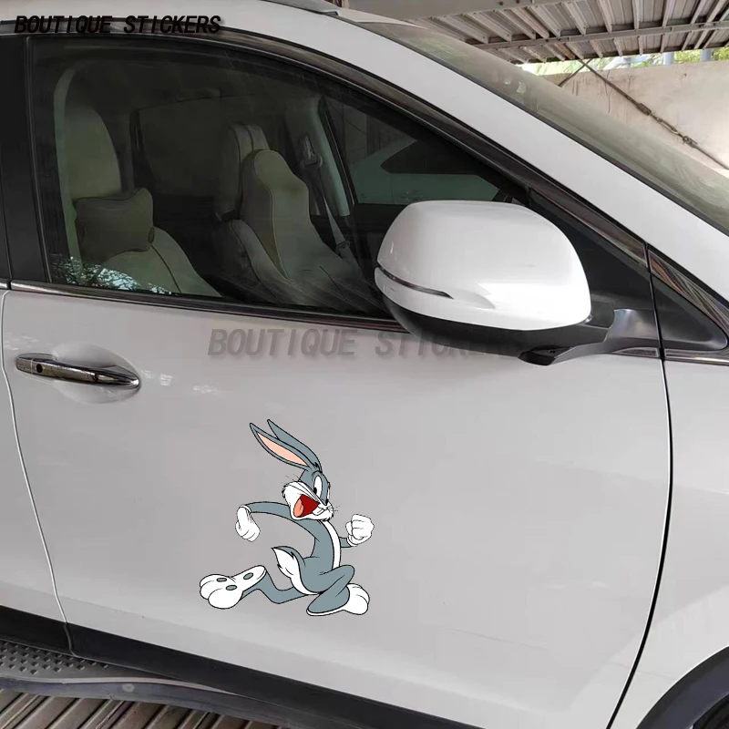 Pegatina de polietileno impermeable para coche, calcomanía de BUGS BUNNY Run, izquierda y derecha, parachoques de ventana de camión, ordenador portátil, pared