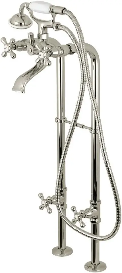 

Kingston Freestanding Tub Faucet with Supply Line and Stop Valve Polished Nickel 9-3/16" Spout Reach 28" Height From Floor