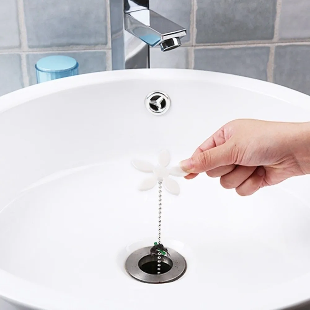 

Quality Flower Shape Drain Hair Catcher Anti-Clog Drain Protectors Hair Cleaning Chain Sink Remover Hair Filter Bathtub