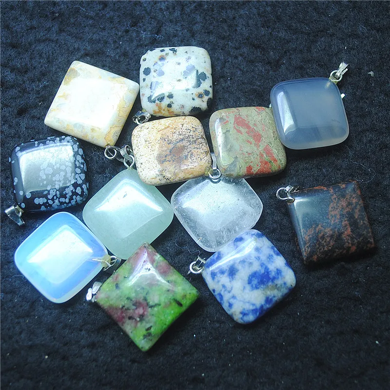 6PCS Natural Semi Precious Stone Pendants Different Types Of Material Size 20X20MM DIY Jewelry Accessories Good For Your Designs