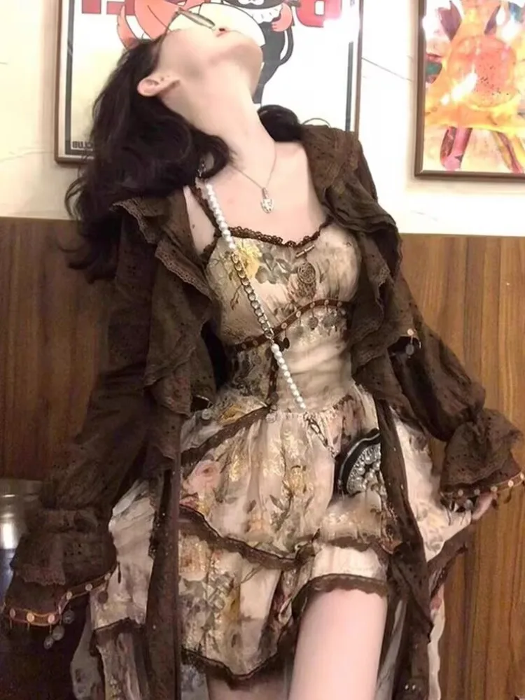 

N Splice Dr женский кардиган на весну и лето с длинными бретелями спереди, комплект кардигана Dr, нестандартный винтажный комплект больших размеров