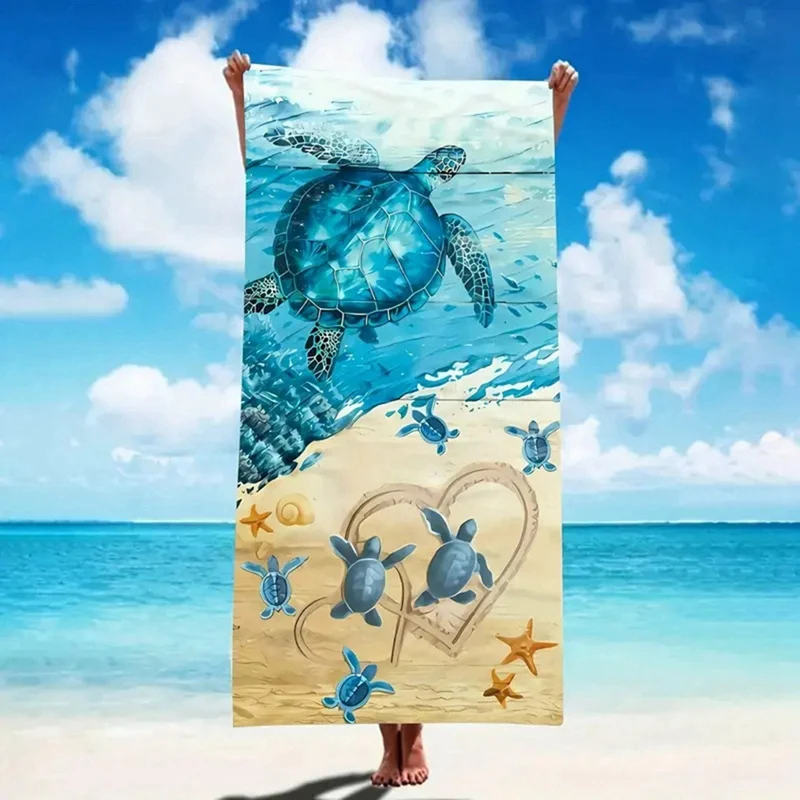 Quick-Drying Beach Towel With Sea Turtle Pattern, Soft And Absorbent, Suitable For Bathroom, Outdoor, Pool And Camping