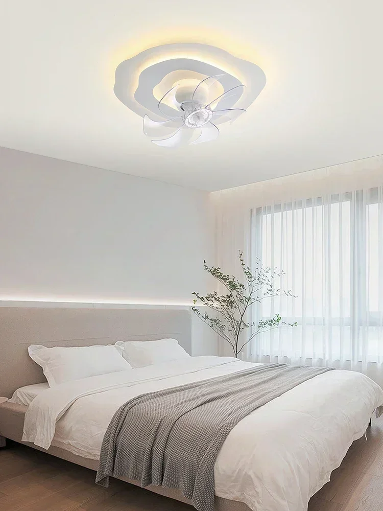 Bedroom fan light Nordic minimalist cloud master bedroom book room shaking head silent electric fan integrated ceiling light220V