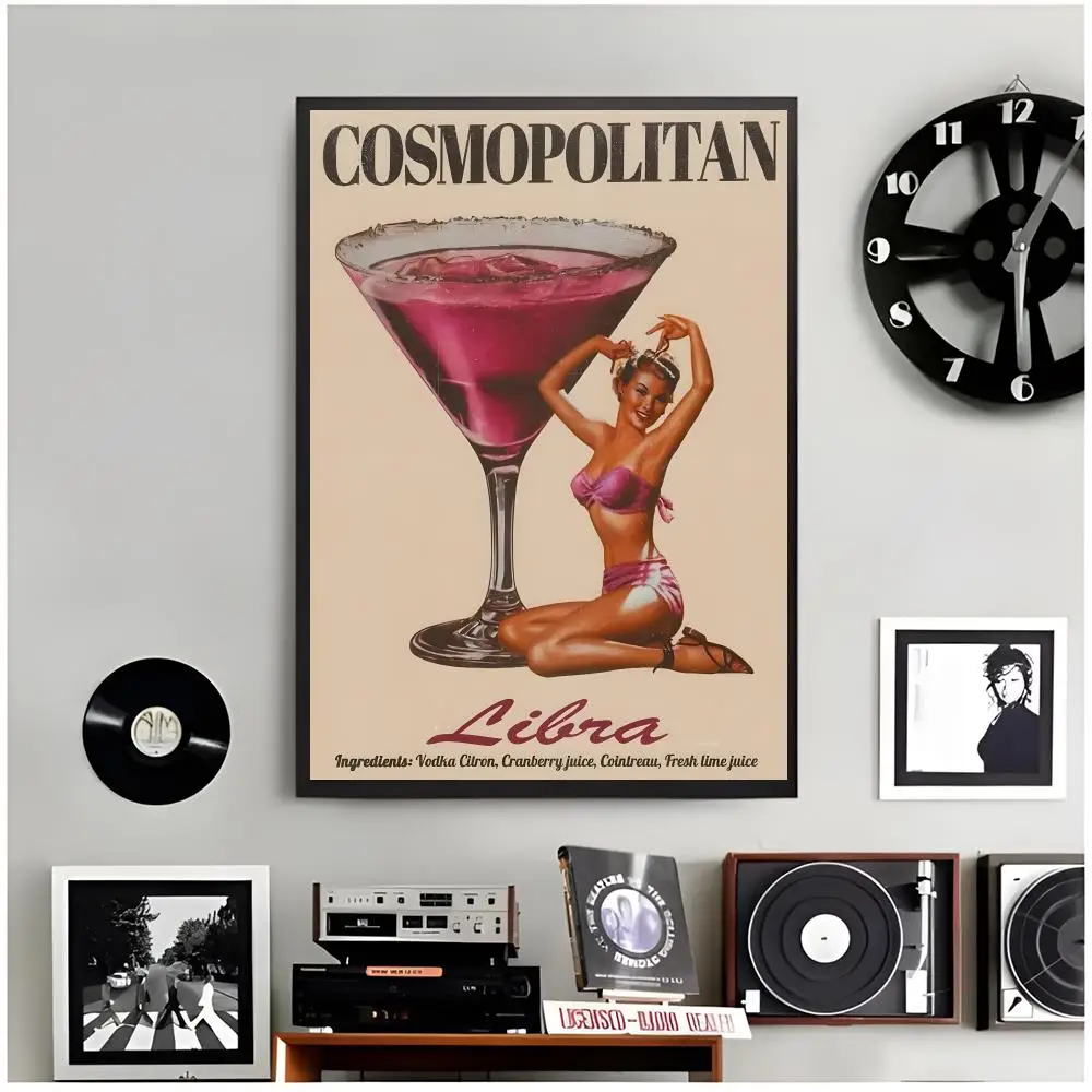 retro art poster R-Retro Pinup Cocktails Wall Art Poster Modern Wall Art Home Decor Living Room Decorative Print Unframed